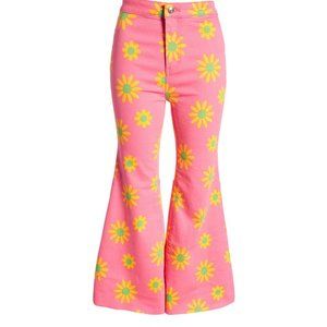 Free People Youthquake Pink Sunflower Print Crop Flare Jeans Size 31